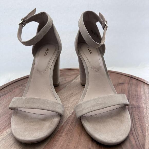 Aldo Shoes Womens Size 10 Block Heel Sandal Beige Suede Ankle Strap Dressy - Picture 3 of 13